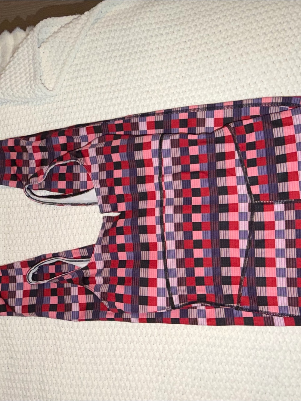Free People Pink Red Purple Checkered Ribbed Jumpsuit